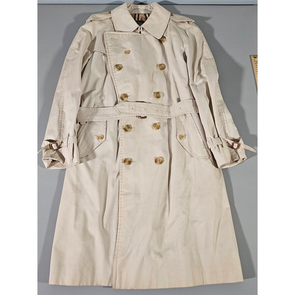 Burberrys Trench Coat Mens L Beige Nova Check Vintage Double Breasted England